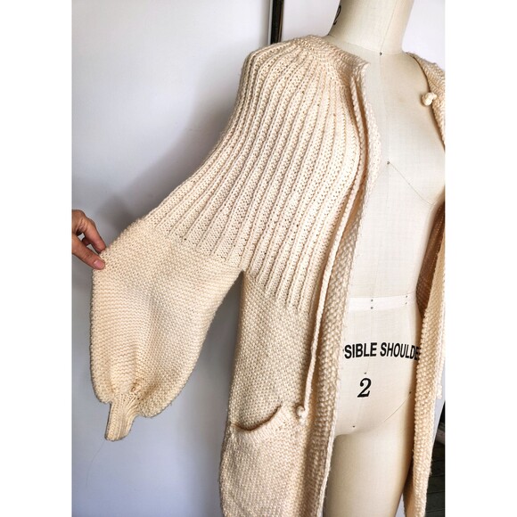 Chunky Knitted Wool Blend Cardigan Sweater Pockets Big Poet Balloon Sleeves XXS - Picture 3 of 10